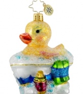 Splish, splash, time for bath! The perfect ornament for your little ones to decorate the tree with, this bright yellow duck sitting in the bathtub gives your tree a whimsical look. From Christopher Radko.