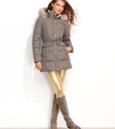 Esprit goes ski-bunny chic with this cute quilted parka. A removable faux-fur trimmed hood and adjustable cinch cords let you customize the look!