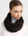 A luxurious knitted natural mink style in a chic looped design. About 7 X 54Natural minkSpecialist dry cleanImported Fur origin: China