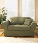 These slipcovers give your furniture a carefree makeover in an instant. In heavy duty cotton twill with Scotchgard(tm), they're protected to stand up to everyday stains and spills, so they're the perfect solution for homes with kids and pets. Wrinkle resistant and machine washable for easy care, they're also available in a variety of hues to coordinate with any room.