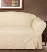 Featuring a subtle, embossed suede pattern, the Dune slipcover brings an effortless update to home furniture. Rounded arms and a straight skirt with four sets of ties make it compatible with any style, from slim-lined to camel back, offering a smooth fit.