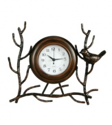 Get a little cuckoo with this whimsical bird clock from California Floral. A classic white dial is perched in sculpted metal branches with a glossy black-brown finish, adding charm to any bookshelf or mantel.