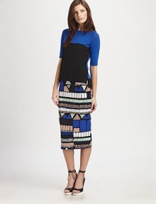 Channel boho-chic in this sleek pencil silhouette of bold block-print jerseyHigh waistSide zipperAbout 29 long94% polyester/6% polyurethaneDry cleanImportedModel shown is 5'10 (178cm) wearing US size 4.