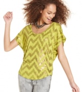 Sporting an assembly of lustrous zigzags and cool, crisscross back design, this batwing sleeve top from Eyeshadow totally spices-up your tee collection!