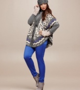 Be cozy and cute in Belle Du Jour's printed plus size cardigan-- spice up your lineup this season!