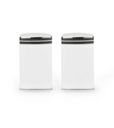 In the hands of kate spade, black and white is anything but basic. Dancing ebony stitched stripes provide a stunning contrast to the pristine china of the Union Street salt and pepper shakers.