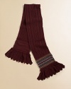 A colorful Fair Isle design gives a heritage look to an essential cabled scarf, knit from a warm cotton-and-merino blend and finished with pretty ruffled ends.60L X 9W85% cotton/15% merino woolHand washImported