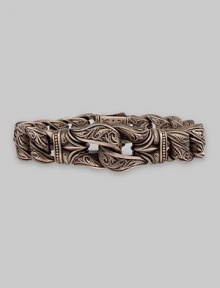 A stunning addition in warm, cocoa bronze and 18k gold with detailed Sparta engraving. About 8½ long, ¾ diam. Dual-locking closure Made in USA A stunning addition in warm, cocoa bronze and 18k gold with detailed Sparta engraving. About 8½ long, ¾ diam. Dual-locking closure Made in USA