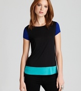 The color-block trend goes laid-back chic in this BCBGMAXAZRIA tee, punctuated by punchy hues at the sleeves and hem.