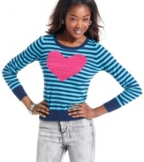 We love this striped sweater from Sweater Project for its bright stripes and adorable heart-print!