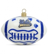 Team and Christmas spirit go hand in hand with the UCLA football ornament. Hand-painted glass is something students, alum and fans will cheer.