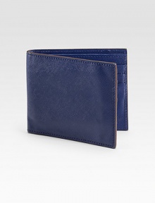 Traditional billfold in richly textured leather with prep-inspired striped interior.One bill compartmentSix card slots3½W x 4HImported
