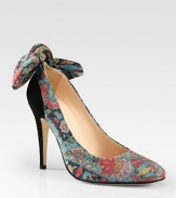 A dimensional bow backs this lady-like pump in suede and textured floral-print wool. Suede-covered heel, 4¼ (110mm)Wool and suede upperLeather lining and solePadded insoleMade in Italy