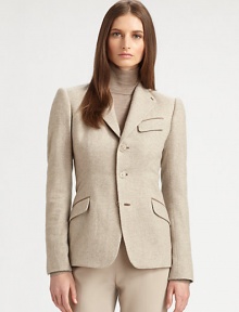 Impeccably tailored from woven cashmere, this sharp, suede-trimmed menswear-inspired design elevates any ensemble.Modified lapelsButton frontFlap pocketsButton frontSuede under-collar and trimBack pleatsBack ventSilk liningAbout 25 from shoulder to hemCashmereDry cleanMade in USA of imported fabricModel shown is 5'11 (180cm) wearing US size 4. 