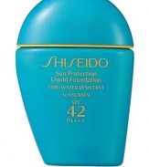 A liquid foundation that defends against powerful UVA/UVB rays as it provides a flawless makeup finish with full, non-sticky coverage. Resists perspiration, water, and oil, to maintain a soft matte look on skin, even during outdoor activities. Unites optimal sun protection with skin-caring makeup. Contains Thiotaurine, an antioxidant that neutralizes free radicals. Very water-resistant. Recommended by the Skin Cancer Foundation as an effective UV sunscreen.