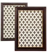 Braided or beaded, Rustic Vintage picture frames tell your story with a style that's timeless and sophisticated. Featuring mahogany-colored wood with flecks of gold and a fleur de lys backdrop.