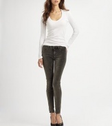 Body-skimming skinnies in a leggings-style silhouette, finished with a butter-soft finish and four-pocket styling. THE FITRise, about 8Inseam, about 29THE DETAILSButton closureZip flyFour-pocket style98% cotton/2% spandexMachine washMade in USA of imported fabricModel shown is 5'11 (178cm) wearing US size 4.