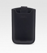 A sleek and compact case in textured leather, specially designed for all iPhones. Soft leather lining securely hold your phone in place. Fits all iPhone models Leather 3.1W X 4.9H Made in Switzerland 