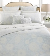 Barbara Barry's Forties Floral European sham features soft, deco-inspired blooms on a ground of smooth cotton sateen for a look that is reminiscent of an elegant garden escape. Finished with a border of ruffles for a whimsical touch.