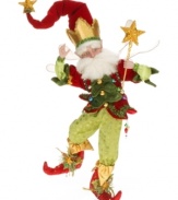 A new star of the holiday season, the large Christmas Wishes fairy shines bright with glitter, tinsel and a whimsical tree bib. Set his arms and legs in a pose that shows off his dazzling personality. From Mark Roberts.