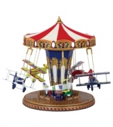 Miniature old-world airplanes glide in and out as they circle around in this World's Fair Biplane Ride from Mr. Christmas. Features LED lighting, mirrored center column and plays 25 Christmas carols and 25 year-round classics, to put anyone in a festive mood.