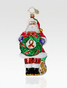 A pleasant reminder of what the holiday season is all about, purchase this hand-painted Santa ornament and a portion of the proceeds will benefit AIDS Awareness. Hand-blownHand-painted5 highMade in Poland A pleasant reminder of what the holiday season is all about, purchase this hand-painted Santa ornament and a portion of the proceeds will benefit AIDS Awareness. Hand-blownHand-painted5 highMade in Poland