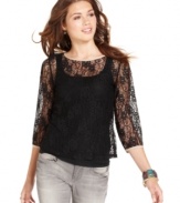 Refresh your look with delicate and girlish style in Lily White's three-quarter sleeve lace top!