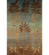 With fine imagery that evokes visions of aquatic ferns swaying rhythmically in the sea, this modern and elegant rug creates a peaceful oasis in your home. Hand-knotted and washed to add softness and luster to the wool, you'll enjoy the luxurious softness and relaxing brown-to-blue gradients this piece has to offer.