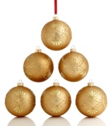 Crafted with a matte gold finish and elegant scrollwork design, these Holiday Lane ornaments bring a sweet sparkle to your tree.