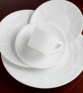 The purity of white and the refinement of porcelain. The Naxos Collection from Bernardaud, inspired by the decorative ceilings of the Renaissance, exemplifies a contemporary yet classic aesthetic. Simple, geometric shapes give depth and texture to this pattern's dinner plates while the white color serves a clean canvas for you to present your own culinary works of art.