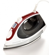 Let off some steam. The Express Select™ iron puts power right at your fingertips with quick-button options for steam and temperature control. The easy-to-read LED display lets you choose your choice of linen, wool, silk or synthetics for a simplified and precise approach to ironing. With 1600 watts of power, this super steamer offers a quick powerful burst of steam or a continuous blast, plus an incredibly smooth & durable stainless steel soleplate provides a crisp start and an easy finish. 1-year warranty.