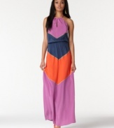 BCBGMAXAZRIA's colorblocked maxi dress is crafted of super-soft silk in a super stylish colorblocked pattern. A touch of neutral trim between each color makes the transition even more striking.