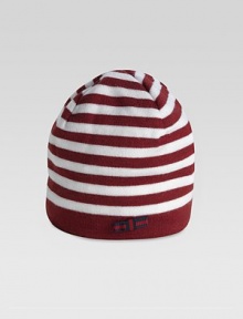 An ultra cozy striped wool beanie in a tricot knit with signature web detail.Allover ribbed knitPull-on styling Tricot woolDry cleanMade in Italy An ultra cozy striped wool beanie in a tricot knit with signature web detail.Allover ribbed knitPull-on styling Tricot woolDry cleanMade in Italy