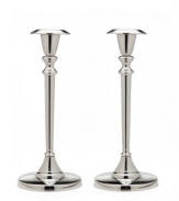 Cast your home in a more beautiful light with Godinger candlesticks. A classic tulip shape defines a polished aluminum pair to accentuate any setting.