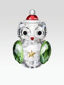 Big eyes, colorful wings, a holiday cap and lots of sparkle define this endearing rocking owl in faceted crystal.CrystalAbout 1.5H X 1WMade in Austria