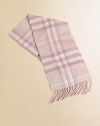 The luxury of pure cashmere keeps little necks warm this winter with a pastel version of beloved Burberry checks.Fringed endsCashmereAbout 8 x 50Dry cleanImported