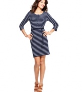 Set your sights on casual-chic style in Jones New York Signature's belted dress. Nautical-inspired stripes and a chic rope belt make it so summery!