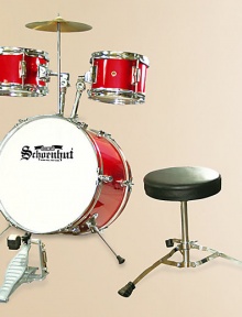 The perfect set for budding rock stars has great sound and the same features as a professional set, including adjustable and double-braced mounting for each drum. The perfect set for budding rock stars has great sound and the same features as a professional set, including adjustable and double-braced mounting for each drum.