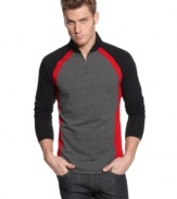 With a fitted style and bright color blocking, this pullover from Alfani RED is a modern take on a favorite.