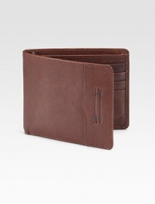 Beautifully crafted billfold style in genuine leather.One billfold compartmentEight card slotsFully lined4½ x 3½Imported