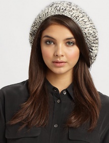 Multicolored Ombre knit beret in a warm, luxurious blend of alpaca and mohair with sequined detail.45% baby alpaca/22% viscose/16% cotton/8% mohair/6% polyester/3% other fibersOne size fits mostSpecialist dry cleanMade in USA