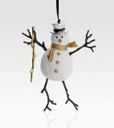 This playful, charming snowman is the perfect addition to the festive holiday tree.HandmadeGoldplate, oxidized bisque body5.75HImported