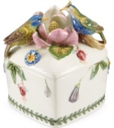 For nature lovers. Home to colorful wildlife, the Botanic Hummingbird figural heart box is a special piece for the Portmeirion collector and perfect place to keep jewelry and other tiny treasures.