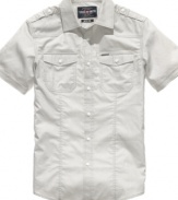 Cool military styling lets this casual shirt from Ecko Unltd fall instantly in line.