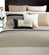 Sophistication makes a bold statement with Hotel Collection's Panel Stripe duvet cover. Featuring pieced, 400-thread count Pima cotton treated with a wrinkle-resistant finish. Zipper closure; reverses to solid.