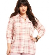 Look pretty in plaid with American Rag's long sleeve plus size shirt.