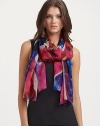 Sheer silk chiffon shawl with Union Jack image and a bold lettered message.About 54 X 78¾ Dry clean Made in Italy 