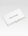 Elegant, polished sterling silver case holds several business cards that allow you to put your best foot forward while in the office or out of it. About 2¼W X 3¾H Made in SpainFOR PERSONALIZATIONSelect a quantity, then scroll down and click on PERSONALIZE & ADD TO BAG to choose and preview your personalization options. Please allow 2 weeks for delivery.