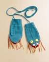 Cut from a soft wool blend, these dragon-inspired mittens are as cute as they are cozy. Loss-prevention string50% wool/50% acrylicHand washImported