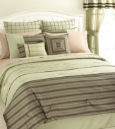 The new look of comfort. Dreamy hues, tailored stripes and an intricate jacquard come together to create a modern sanctuary of serenity in the Camden comforter set. From cozy sheeting and matching window treatments to detailed decorative pillows, this ensemble includes all that you need to give your decor a whole new attitude.